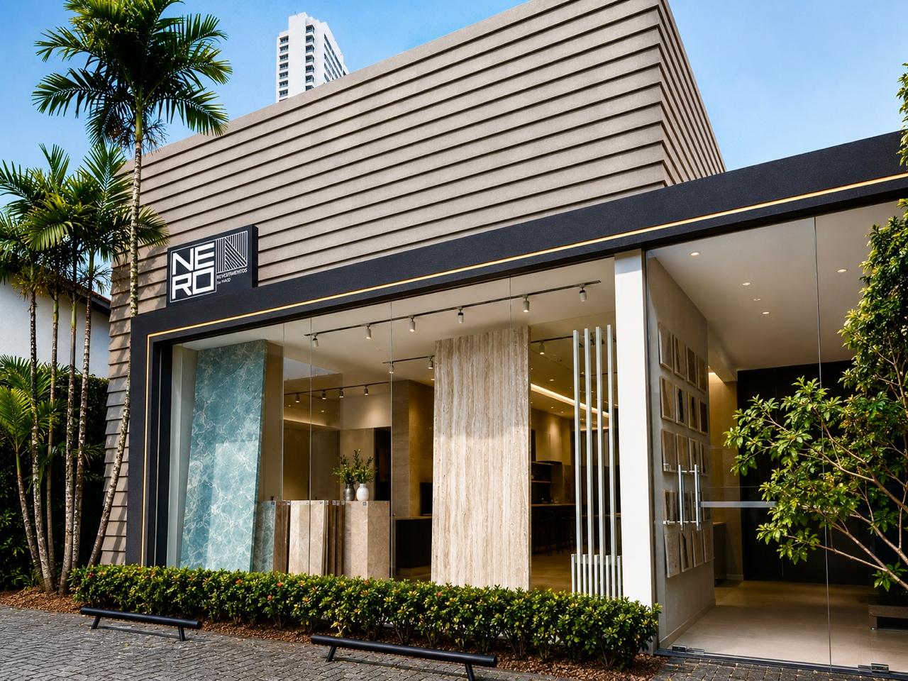 Ambiente revestido em porcelanato de grande formato